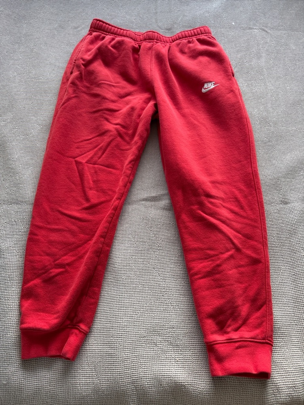 Nike Red Men's Fleece Joggers with White Swoosh